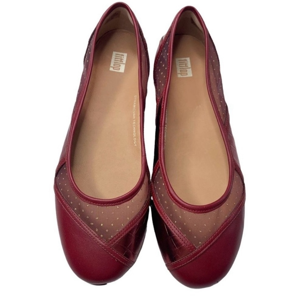 NEW Fitflop Allegria Art Deco Unique Dark Red Leather Comfortable Flats